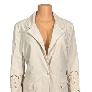 Free People Sweet Illusions Cutwork Cream Lace Trim Boho Blazer Women Size 14